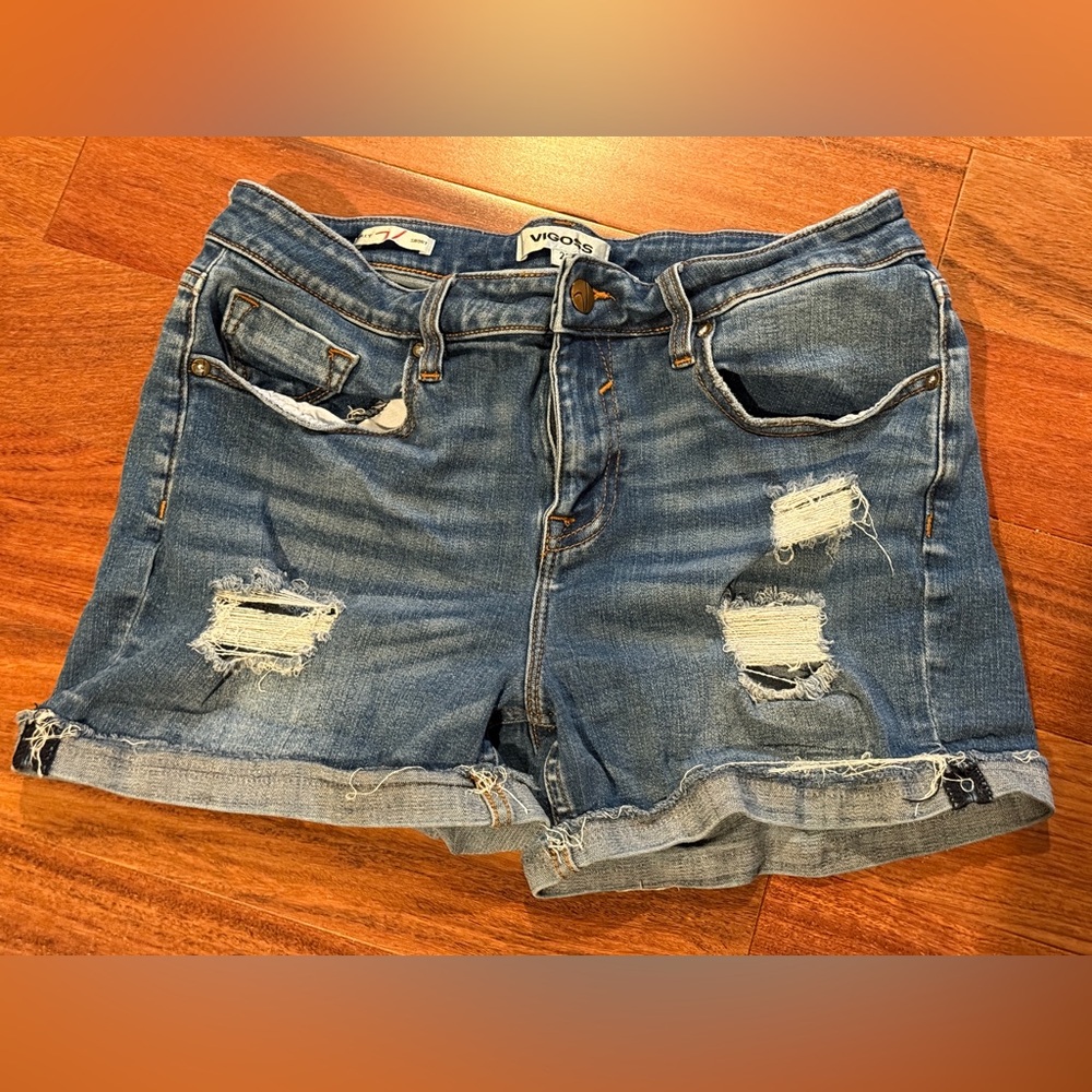 Vigoss Marley Distressed Blue Denim Shorts Size 28